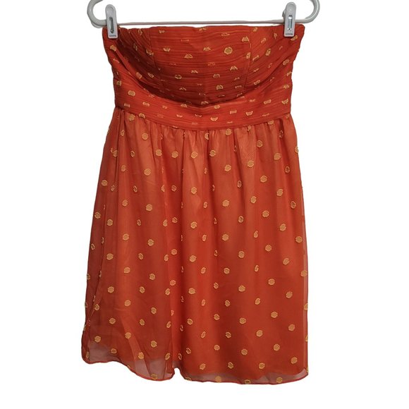 Minuet Dresses & Skirts - NWT Minuet Orange Yellow Polka Dot Sheer Strapless Lined Zip Dress Size Medium